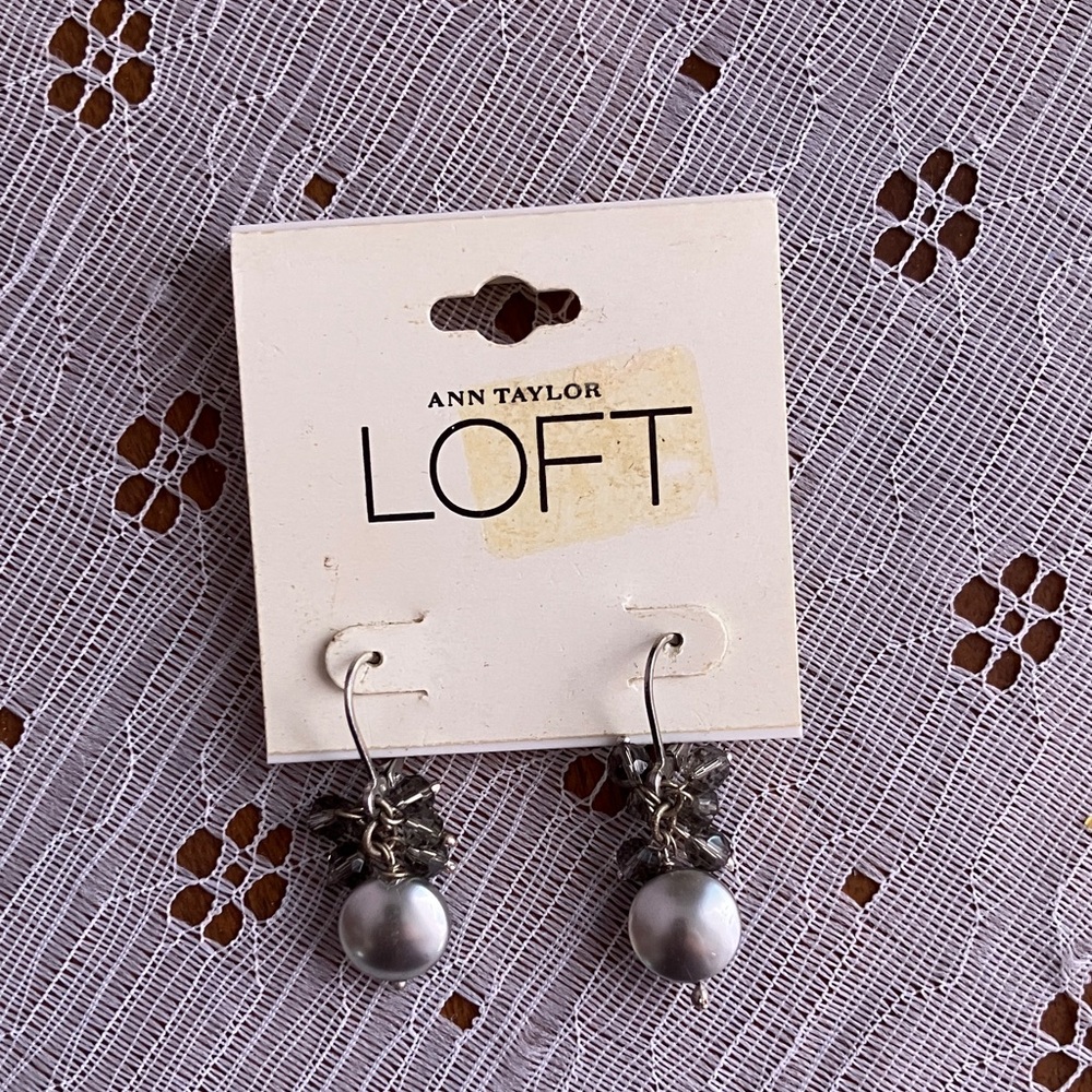 LOFT Silver and Pearl Drop Earrings